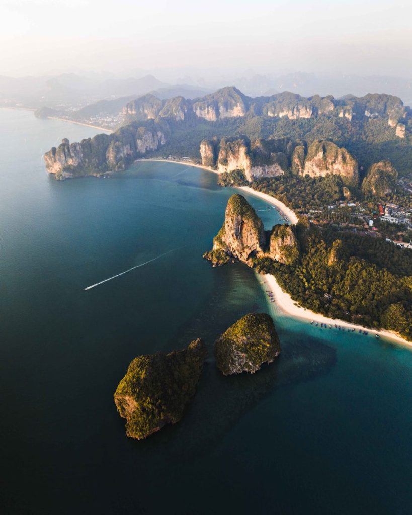 An aerial view of an island in the ocean